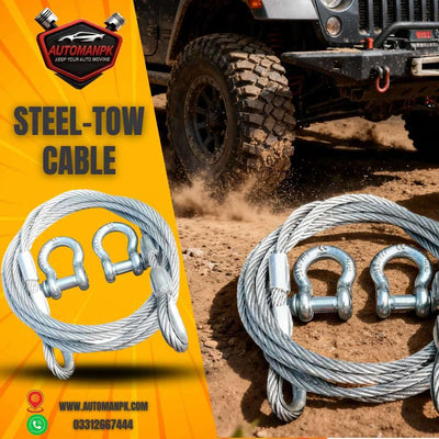 8mm Heavy Duty Car Tow Cable strong steel towing rope with metal hooks for cars and SUVs in Pakistan