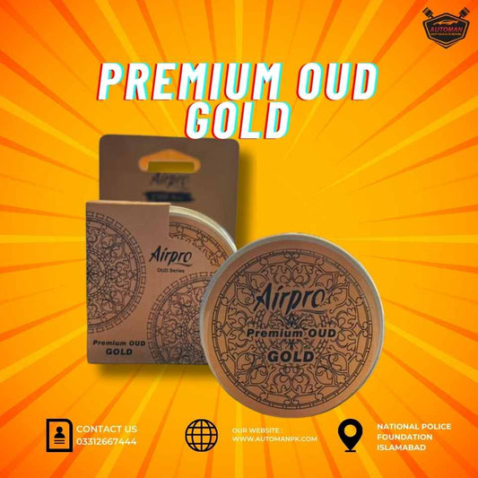 Airpro Premium Oud Gold Car Luxury Air Freshener bottle for car interior fragrance in Pakistan by AutoManPK