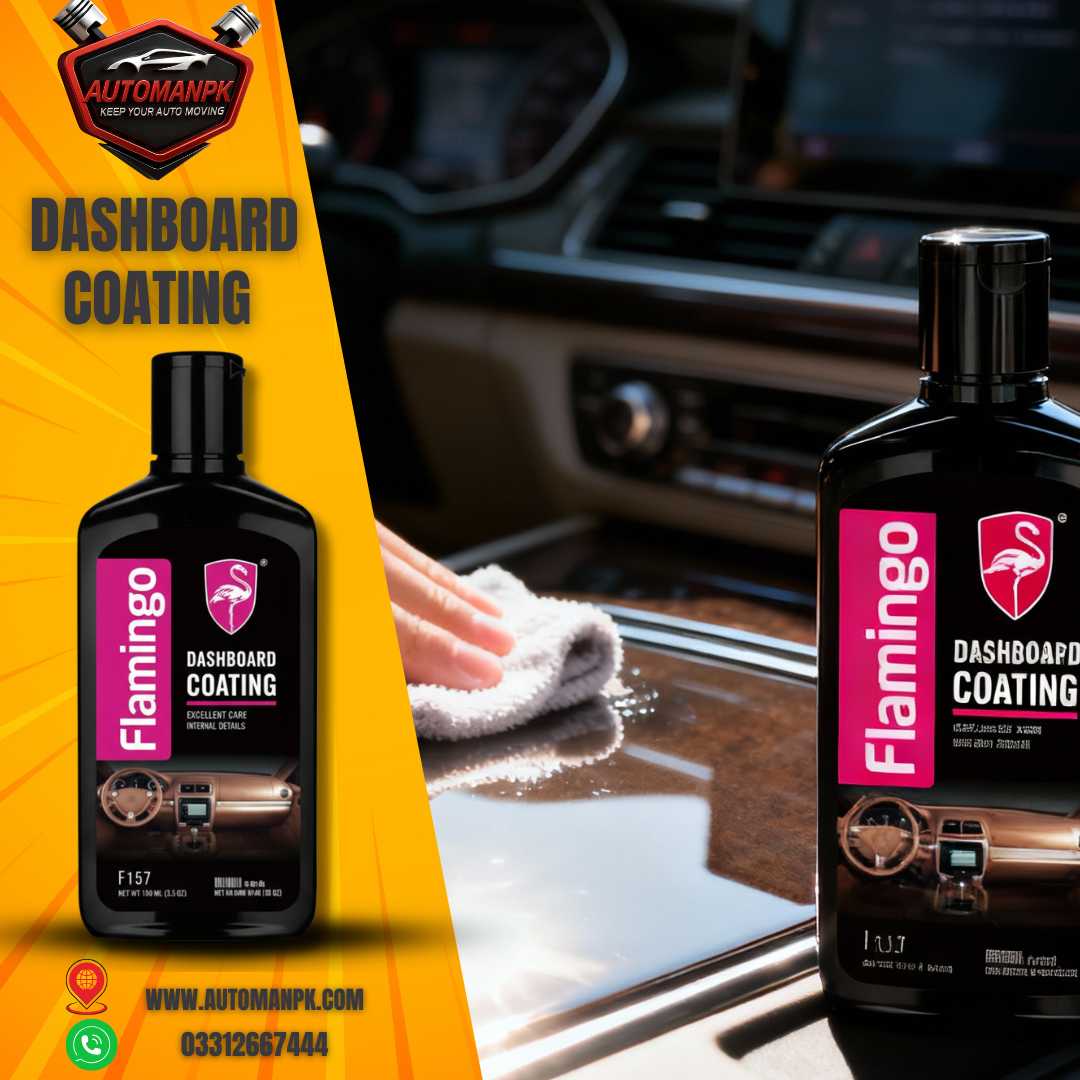 Flamingo Dashboard Coating 300ml applied on car dashboard for interior shine in Pakistan