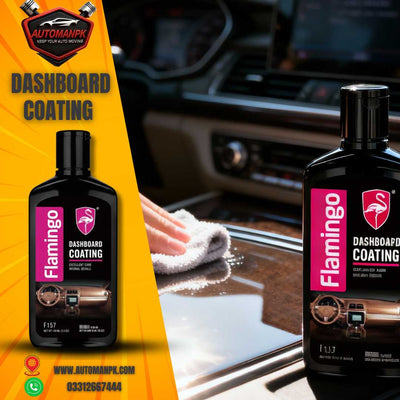 Flamingo Dashboard Coating 300ml applied on car dashboard for interior shine in Pakistan