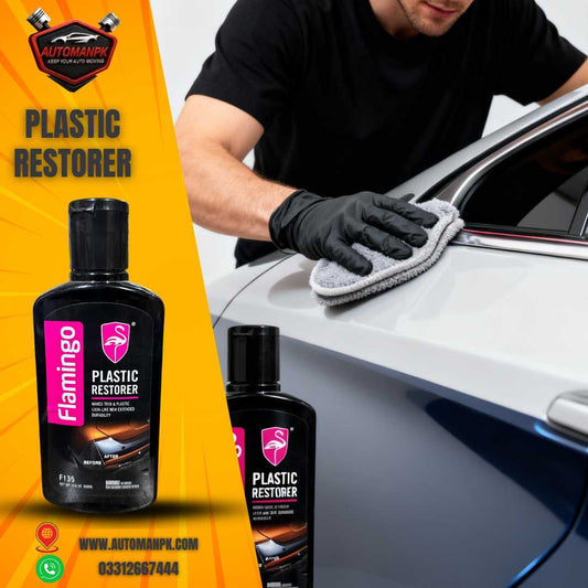 Flamingo Plastic Restorer 300ml restoring faded car plastic trim in Pakistan – Automanpk