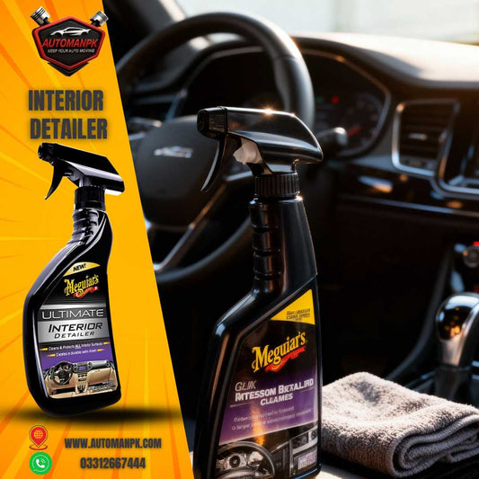 Meguiar’s Interior Detailer spray bottle cleaning car dashboard interior in Pakistan