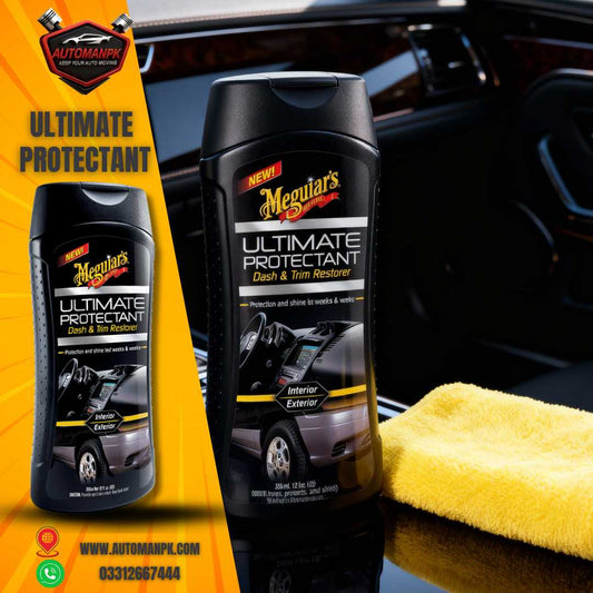 Meguiar’s Ultimate Protectant dashboard and trim restorer applied on car interior in Pakistan