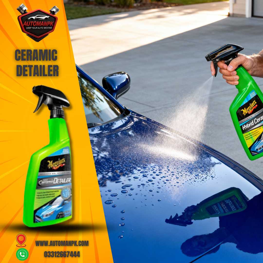 Meguiar’s Ceramic Detailer spray applied on car exterior for instant shine and ceramic protection in Pakistan