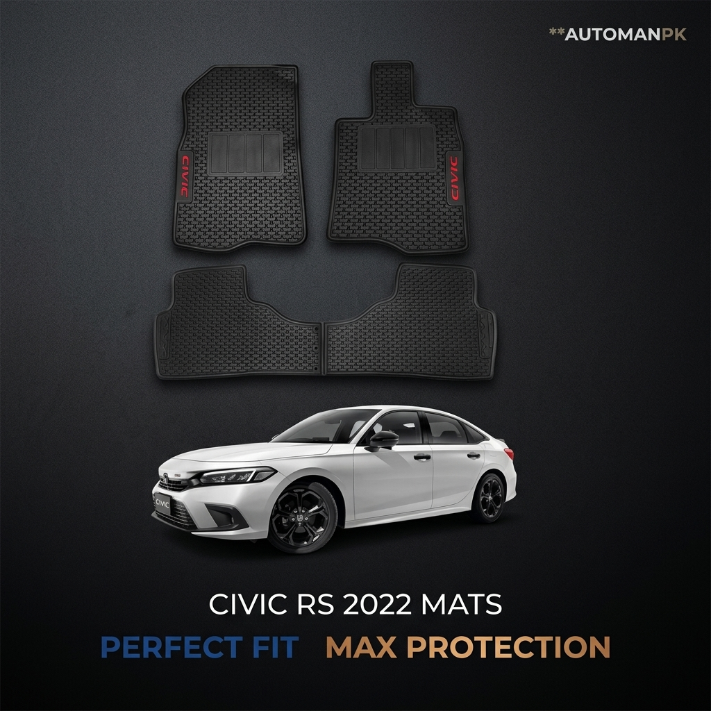 Car floor mats with a white car on a dark background, featuring 'Automan PK' branding.