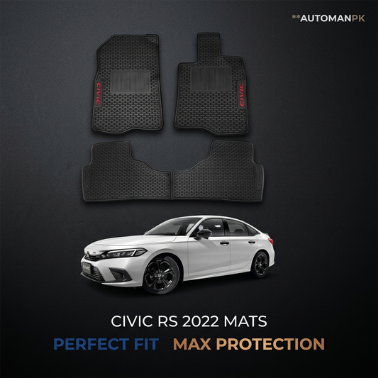 Car floor mats with a white car on a dark background, featuring 'Automan PK' branding.