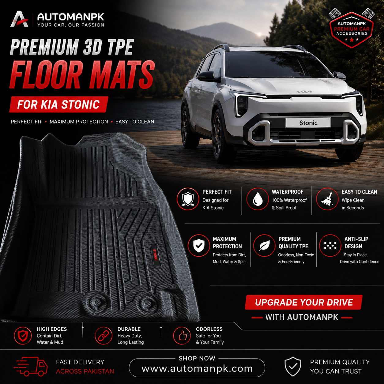 KIA Stonic EX+ 2026 TPE Floor Mats – Custom Fit | Waterproof & Anti-Slip