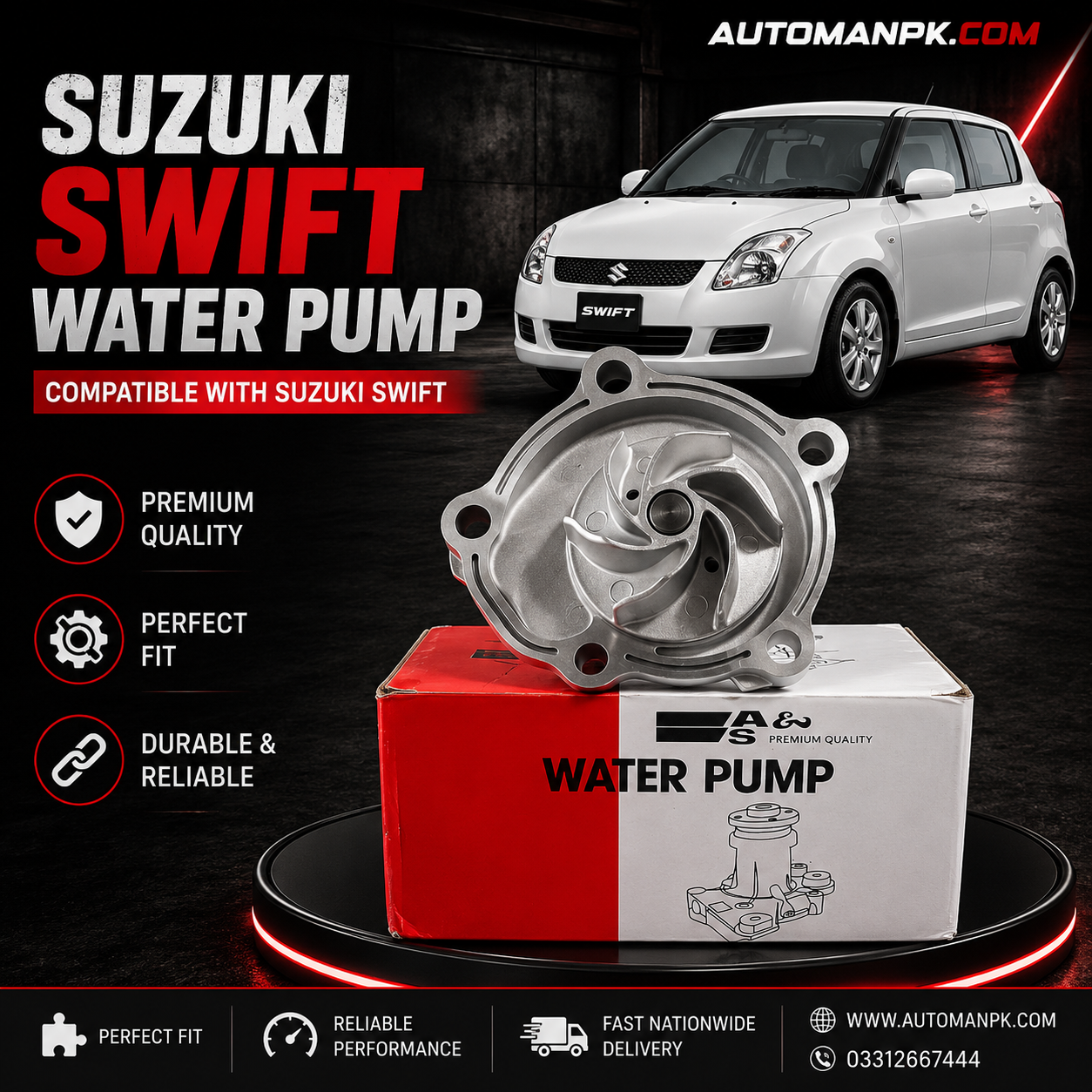 Genuine A&S Water Pump for Suzuki Swift 2010-2020 | Engine Cooling Replacement