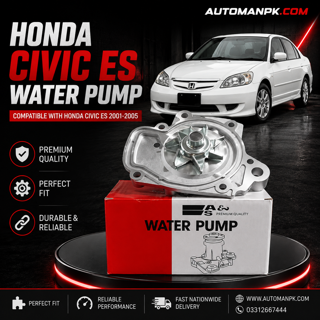 Genuine A&S Water Pump / Water Body for Honda Civic 2001-2005 | Engine Cooling