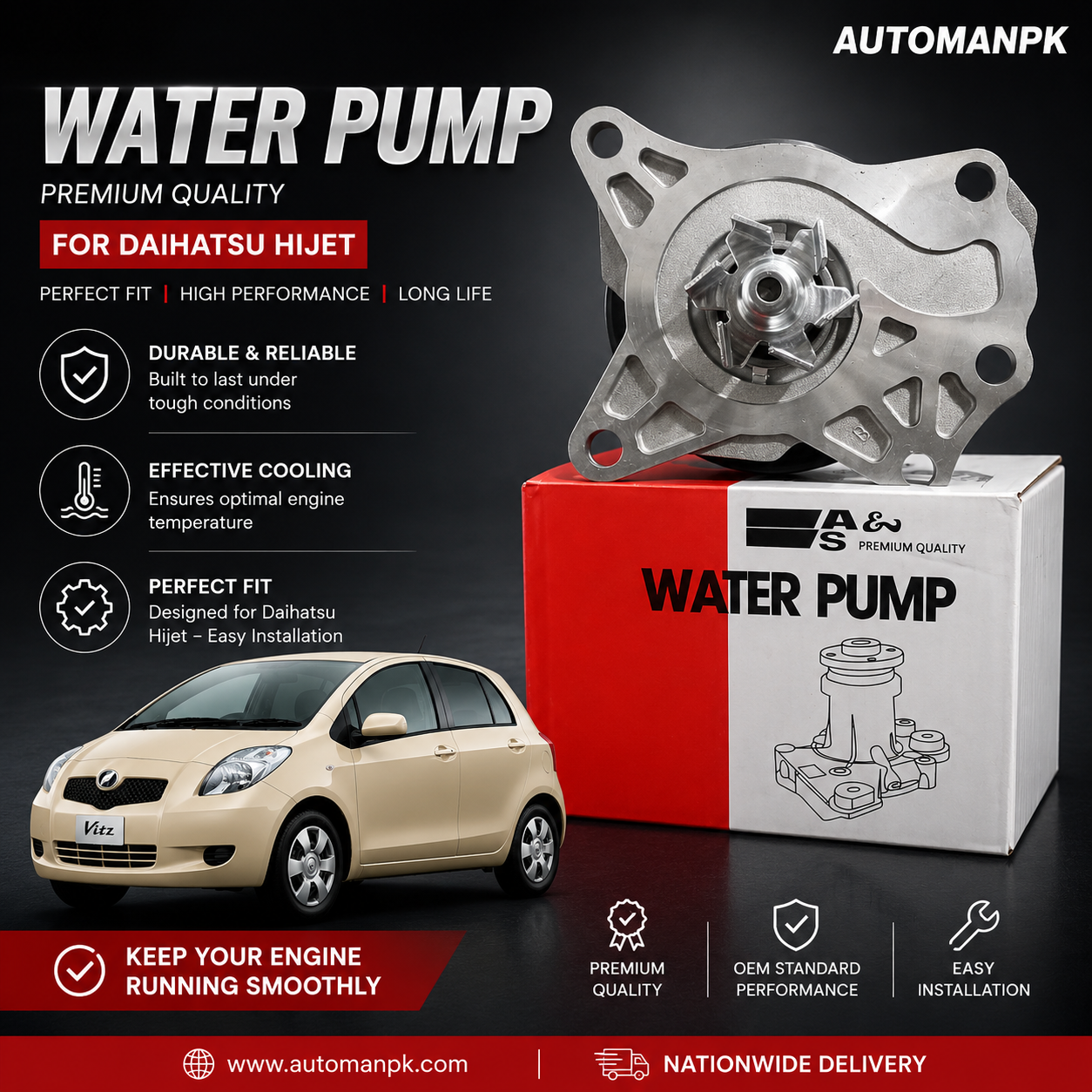 Genuine A&S Water Pump / Water Body for Toyota Vitz (2008-2013)