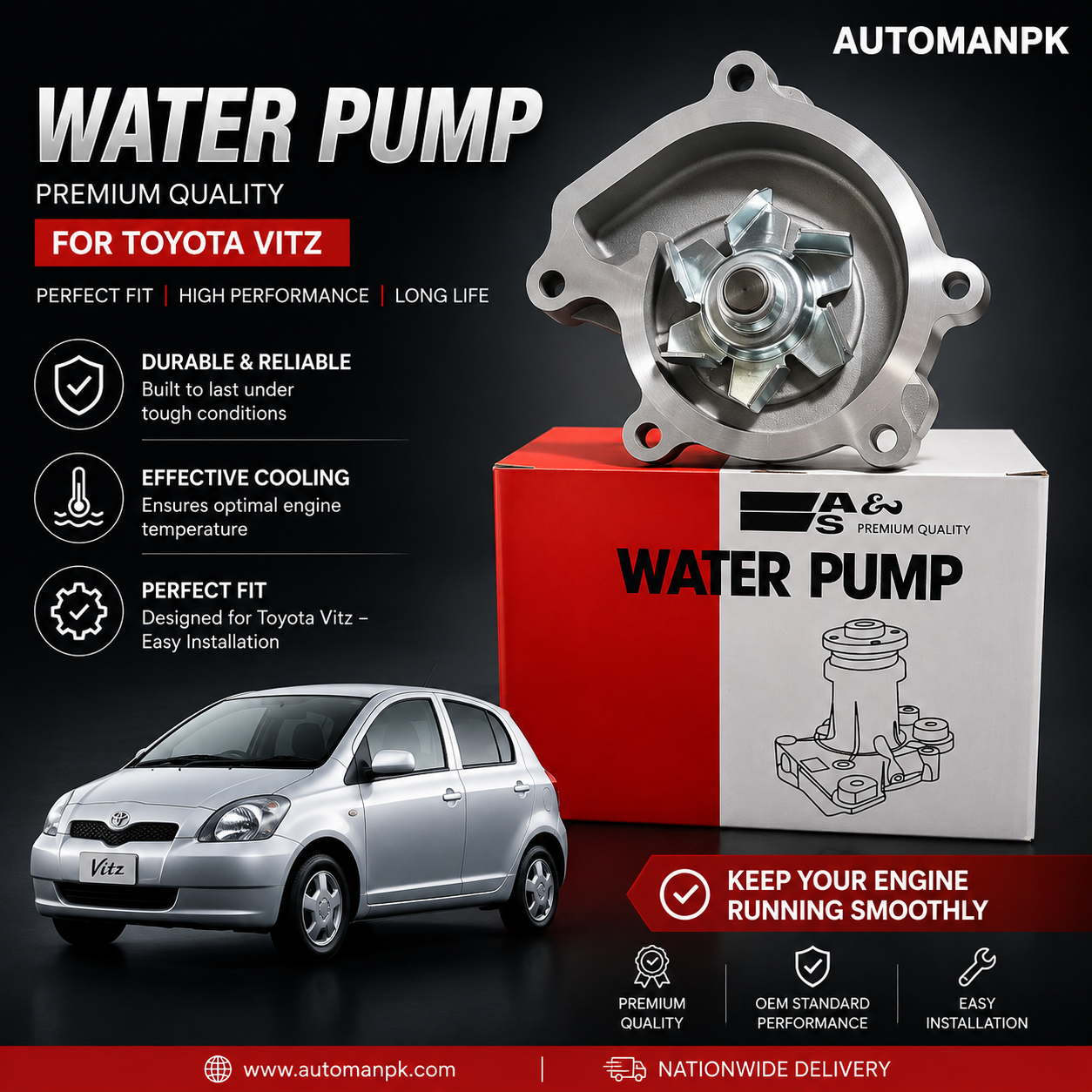 Toyota Vitz 1SZ Engine Water Pump 2000-2007 A&S | Genuine | AutoManPK