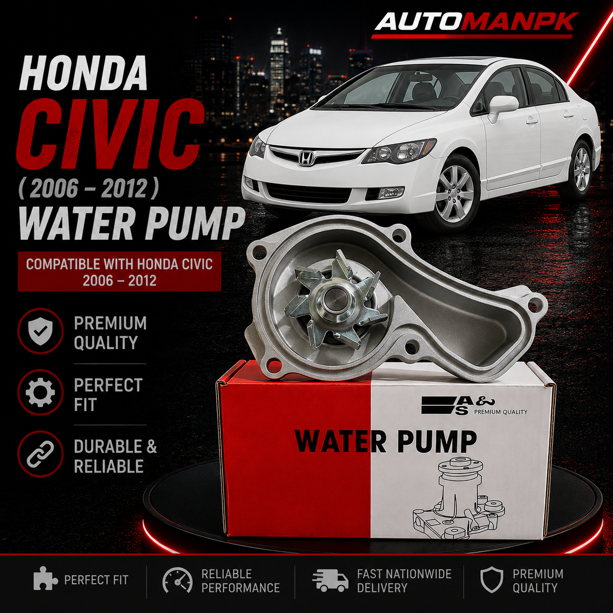 Honda Civic Reborn 2006-2011 Water Pump – A&S GWHO-60A R18 | OEM Quality | Direct Replacement