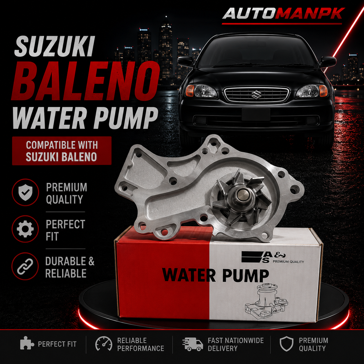 Suzuki Baleno Water Pump – A&S GWS-16A | 1.6 EFI & 1.3 Engine | OEM Quality | Direct Replacement