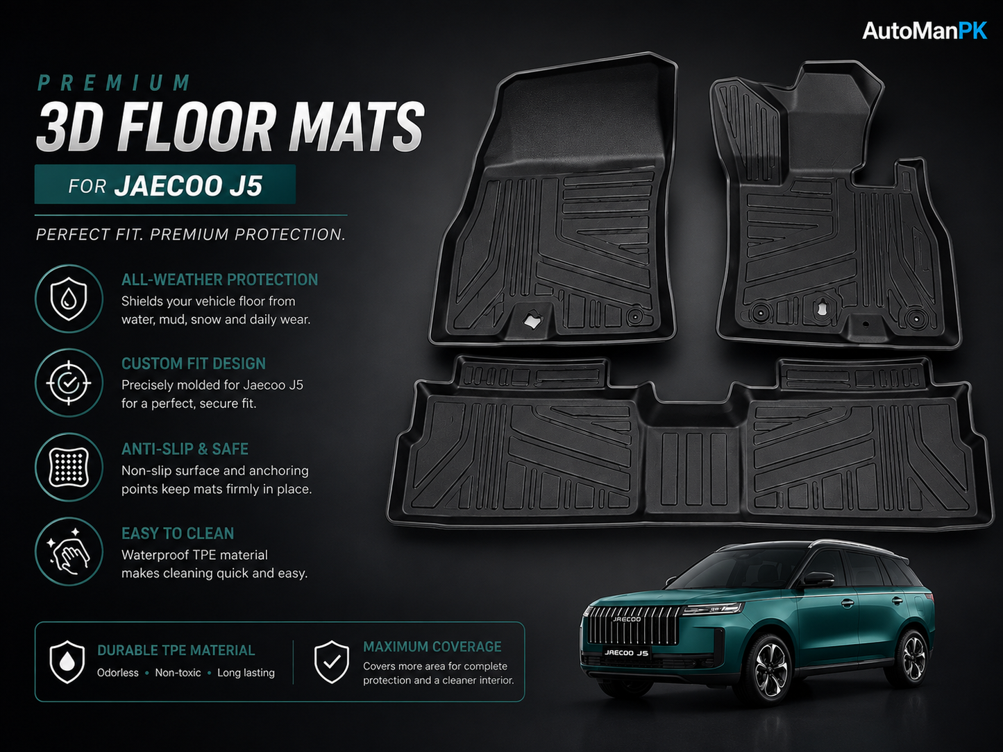 Jaecoo J5  TPE Floor Mats – Custom Fit Waterproof Car Mats (3-Piece Set)