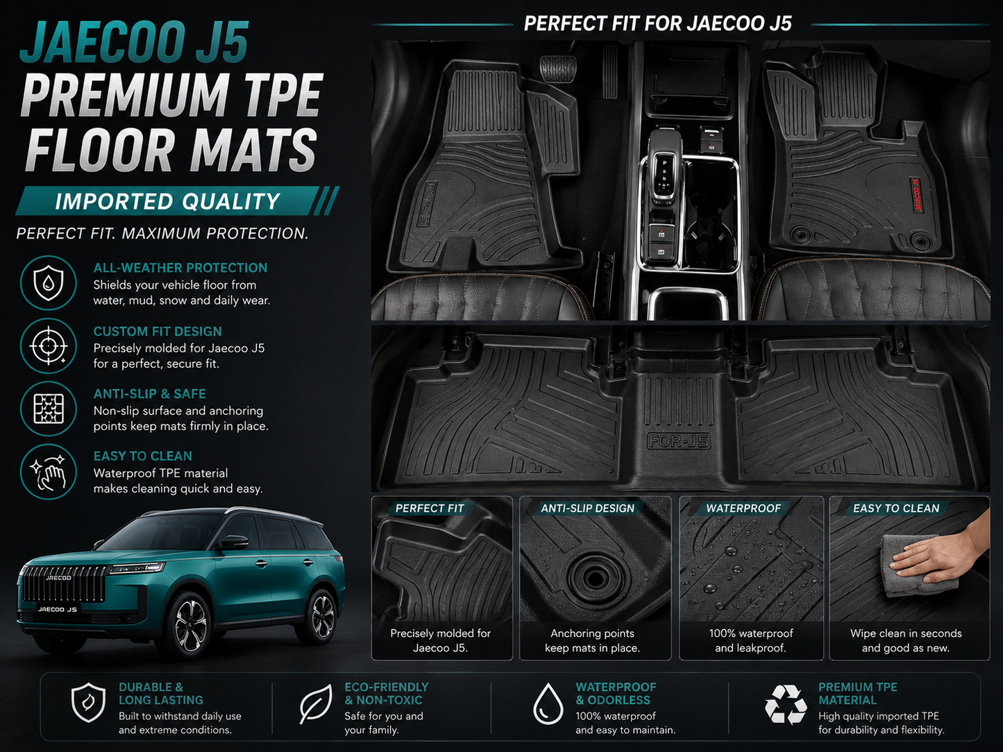 Jaecoo J5  TPE Floor Mats – Custom Fit Waterproof Car Mats (3-Piece Set)