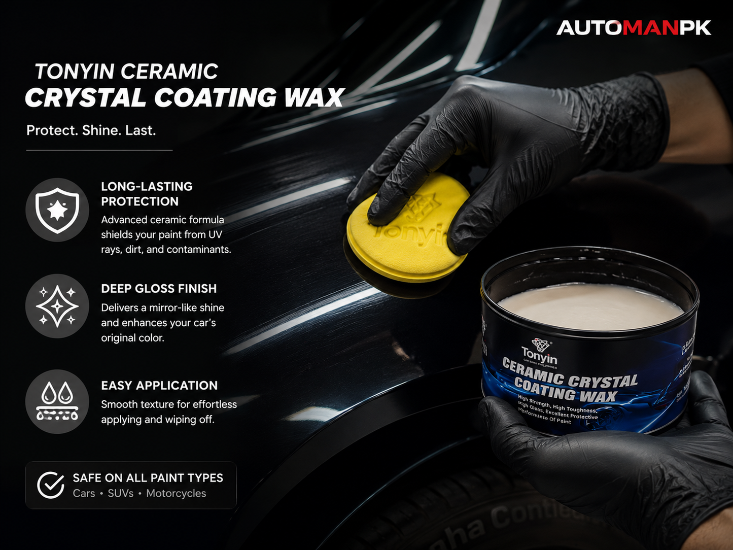 Tonyin Ceramic Crystal Coating Wax – Nano Ceramic | Hydrophobic | Deep Gloss | All Vehicles