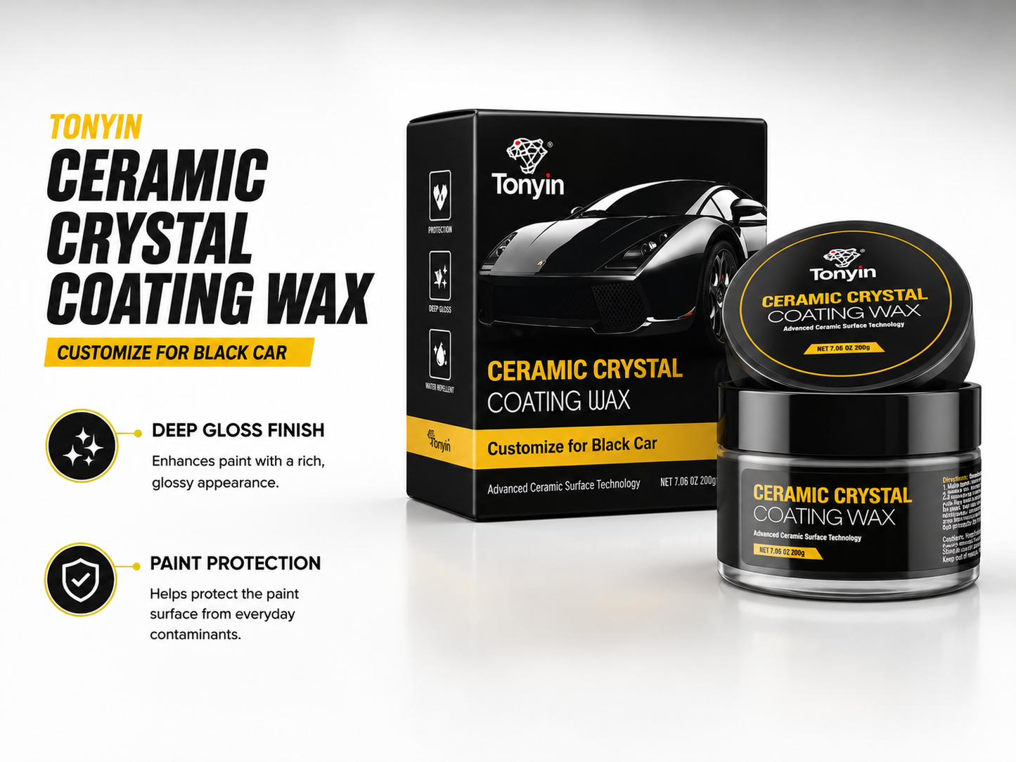 Tonyin Advanced Ceramic Crystal Coating Wax 200g – Black Car Wax | Deep Gloss | Nano Ceramic | Hydrophobic