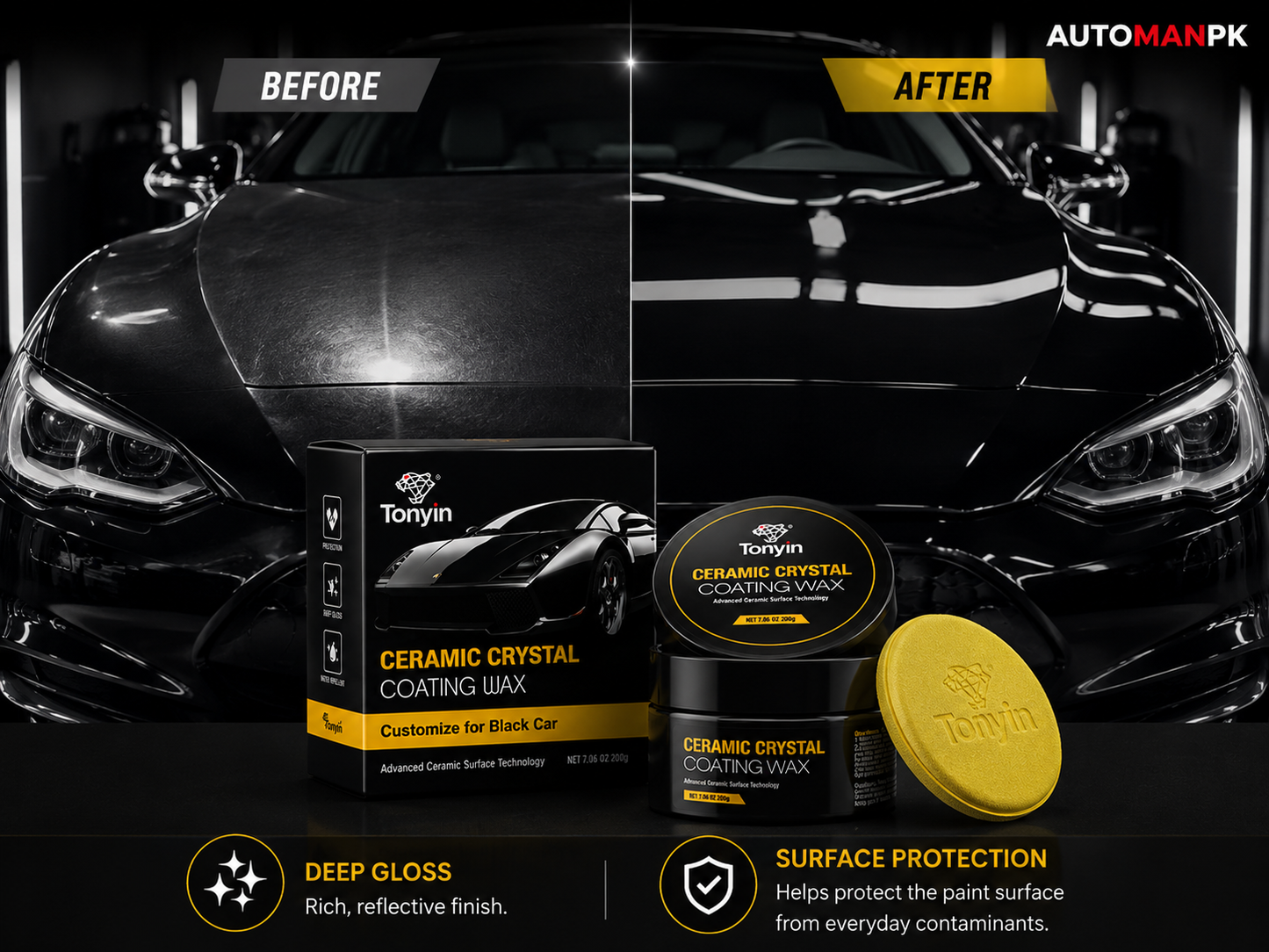 Tonyin Advanced Ceramic Crystal Coating Wax 200g – Black Car Wax | Deep Gloss | Nano Ceramic | Hydrophobic