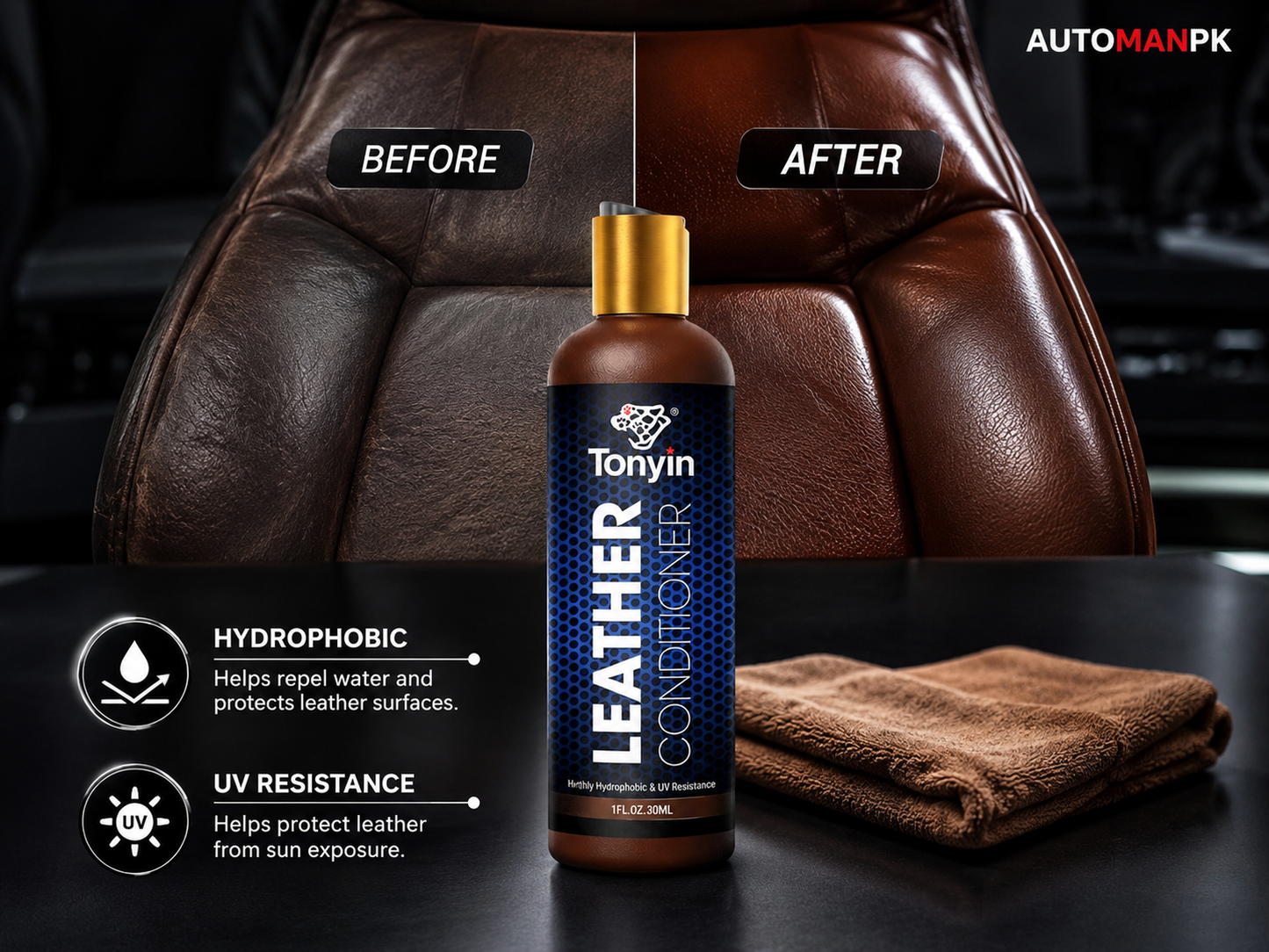 Tonyin Leather Conditioner 300ml – Nourishes, Restores & Protects | Car Seats, Dashboard & Trims