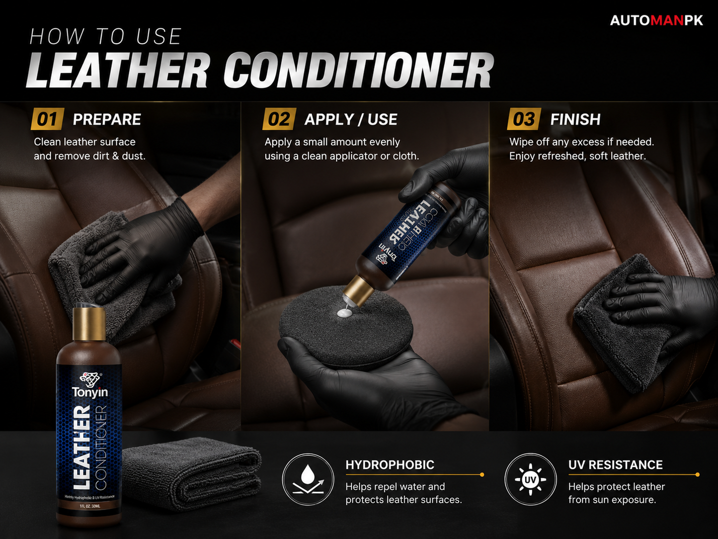 Tonyin Leather Conditioner 300ml – Nourishes, Restores & Protects | Car Seats, Dashboard & Trims