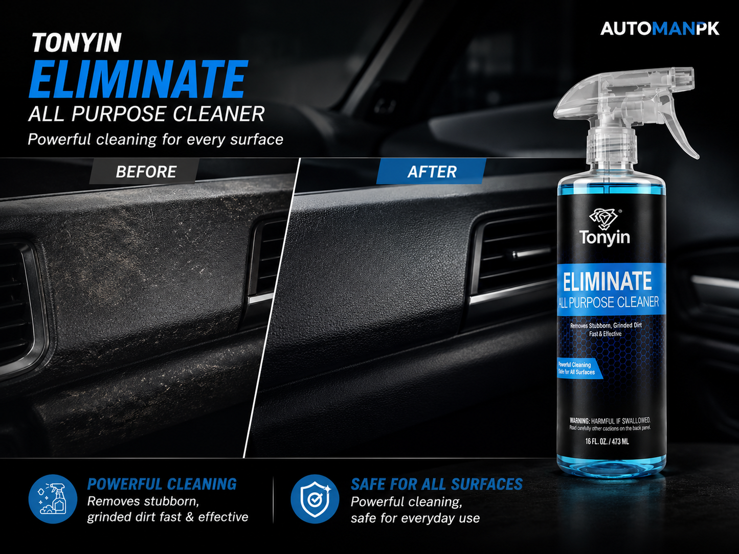 Tonyin All Purpose Cleaner 473ml – Interior & Exterior | Removes Grease, Stains & Grime | Safe for All Surfaces