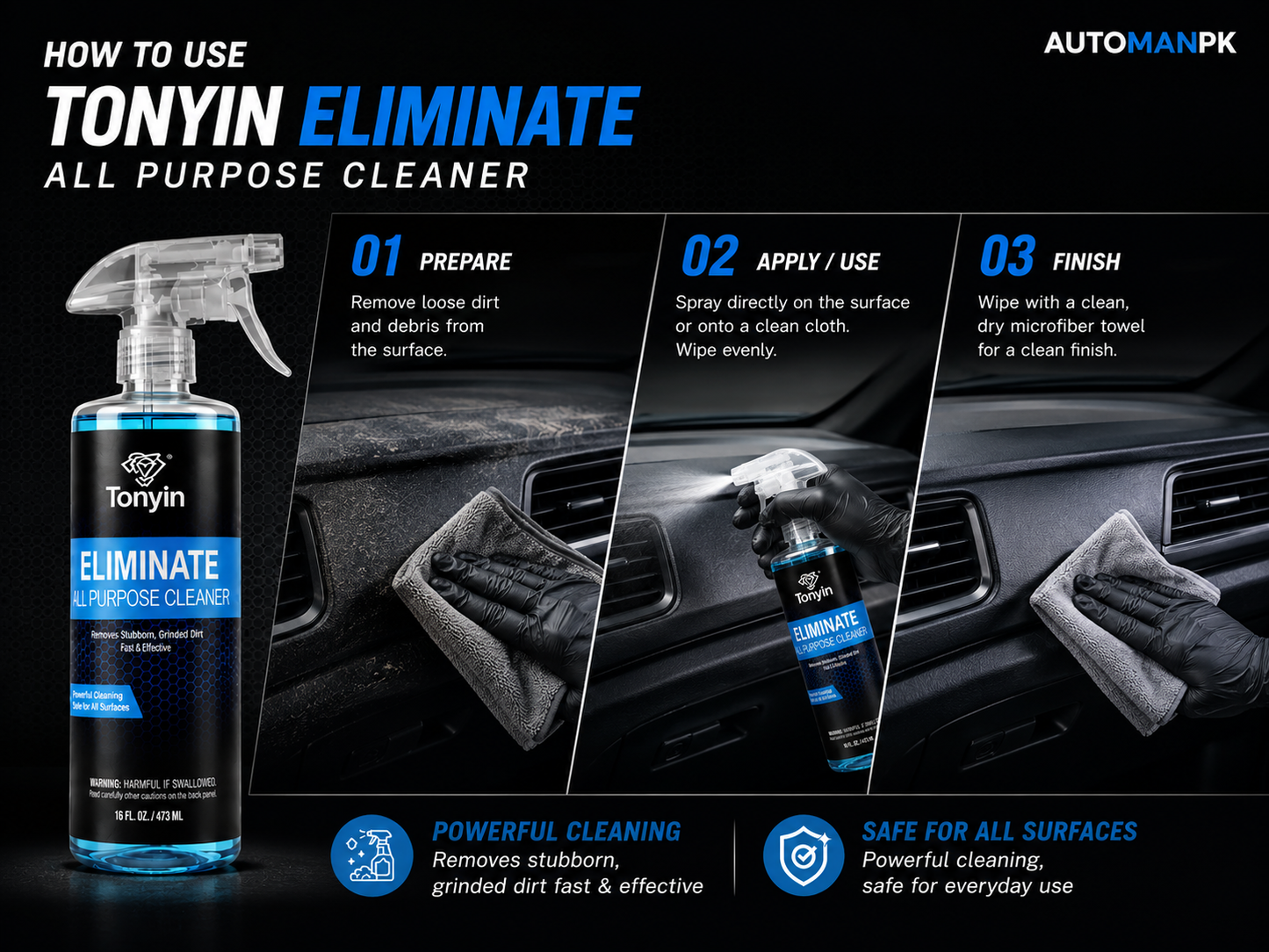 Tonyin All Purpose Cleaner 473ml – Interior & Exterior | Removes Grease, Stains & Grime | Safe for All Surfaces