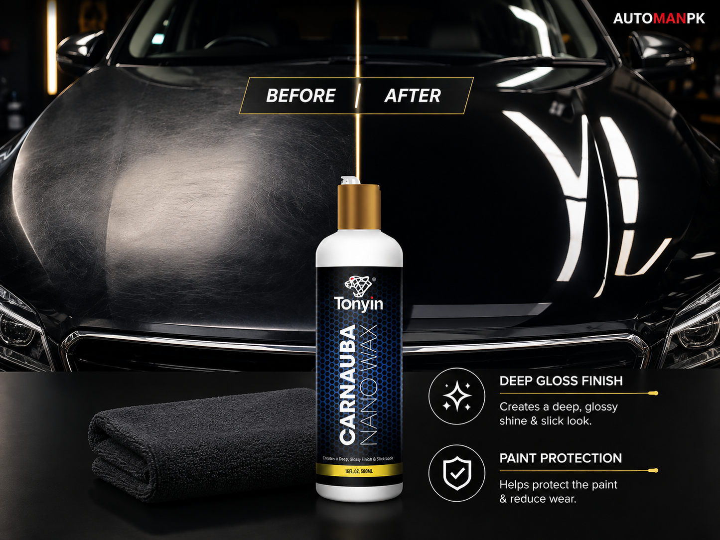 Tonyin Carnauba Nano Wax 300ml – Deep Gloss | Hydrophobic | Long-Lasting Protection | All Surfaces