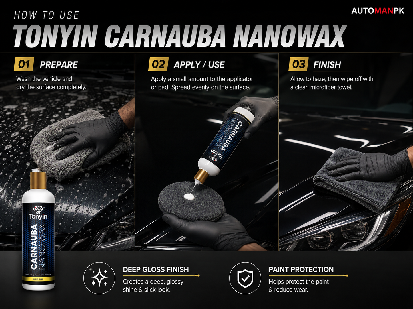 Tonyin Carnauba Nano Wax 300ml – Deep Gloss | Hydrophobic | Long-Lasting Protection | All Surfaces