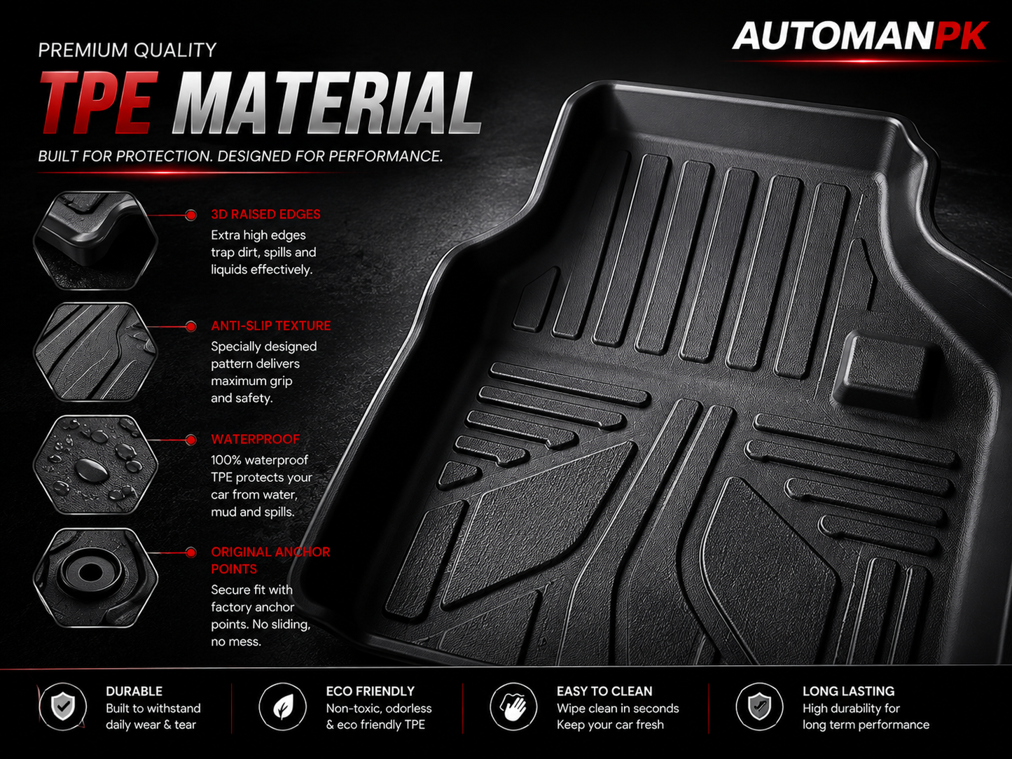 Toyota Corolla 2009-2014 TPE Floor Mats – Custom Fit – Waterproof – Anti-Slip – Full Set