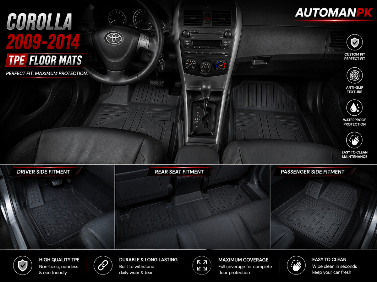 Toyota Corolla 2009-2014 TPE Floor Mats – Custom Fit – Waterproof – Anti-Slip – Full Set