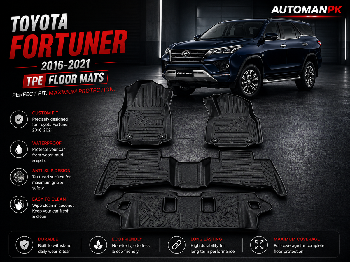 Toyota Fortuner TPE Floor Mats – 4Pcs Custom Fit Set (2 Front + 2 Rear)