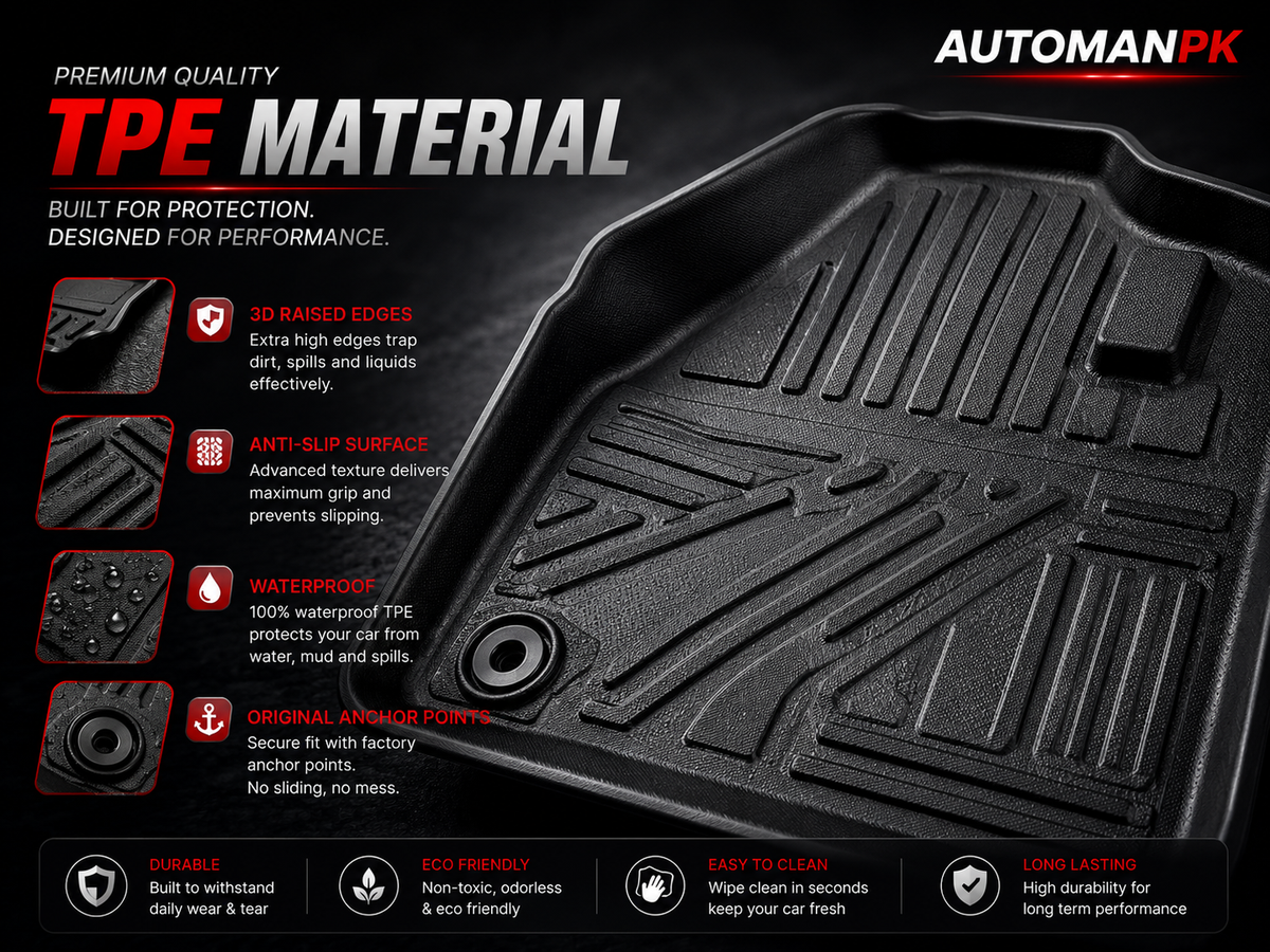 Toyota Fortuner TPE Floor Mats – 4Pcs Custom Fit Set (2 Front + 2 Rear)