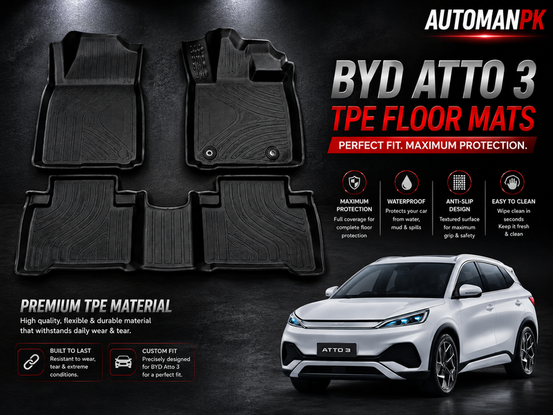 BYD Atto 3 TPE 3D Floor Mats – Precision Fit – All-Weather – Waterproof – Anti-Slip – Full Set
