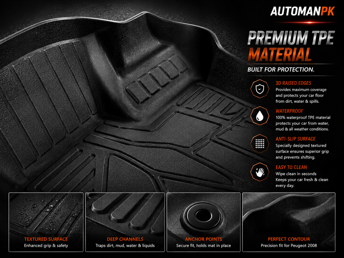 Peugeot 2008 TPE 3D Custom Floor Liners – Exact Custom Fit – Maximum Protection – Full Set