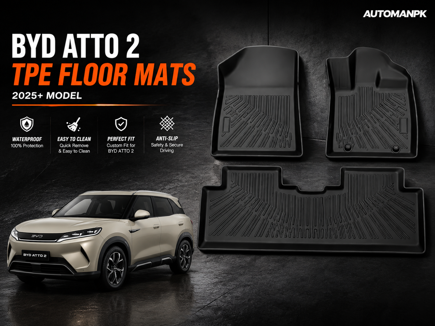 BYD Atto 2 TPE Floor Mats – Waterproof | Anti-Slip | Custom Fit