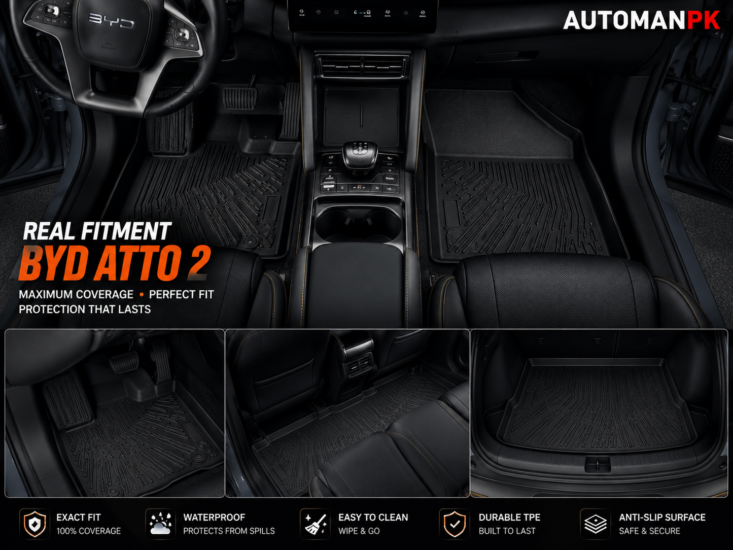 BYD Atto 2 TPE Floor Mats – Waterproof | Anti-Slip | Custom Fit