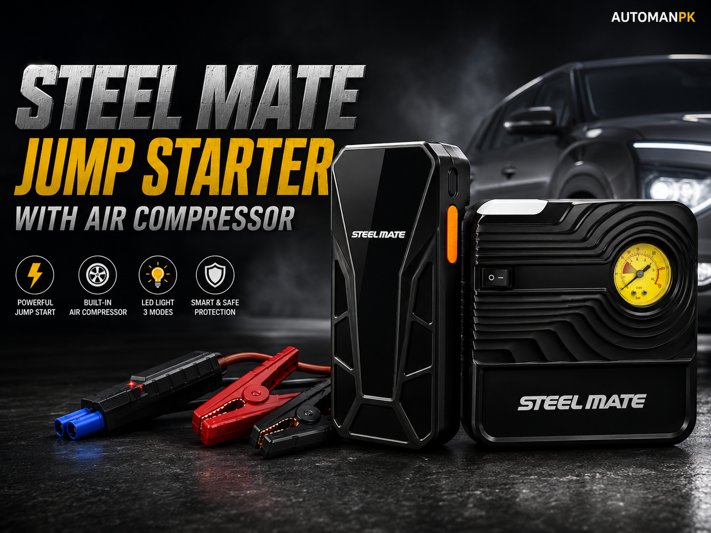 Steel Mate Jump Starter Air Compressor Price in Pakistan | 8800mAh