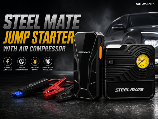 Steel Mate ST-ERP02 8000mAh jump starter with 700A peak and 90 PSI air compressor