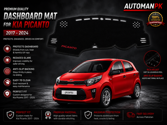 Kia Picanto Velvet Dashboard Mat – Anti-Glare | Non-Slip | Custom Fit