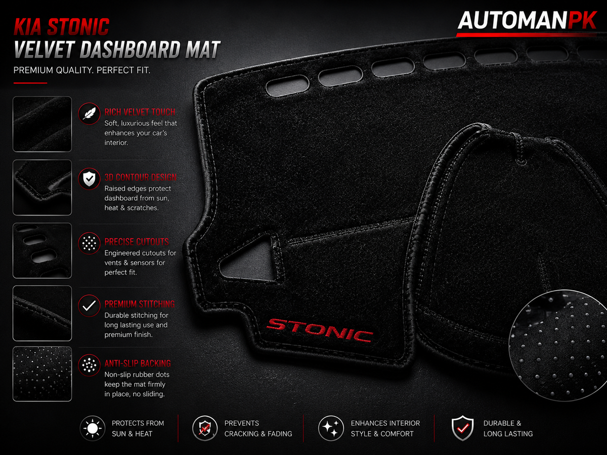 Kia Stonic Velvet Dashboard Mat – Anti-Glare | Non-Slip | Custom Fit
