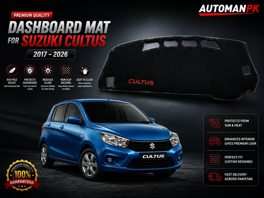Suzuki Cultus 2017-2026 Dashboard Mat – Velvet & Carpet | Anti-Glare | Non-Slip | Custom Fit