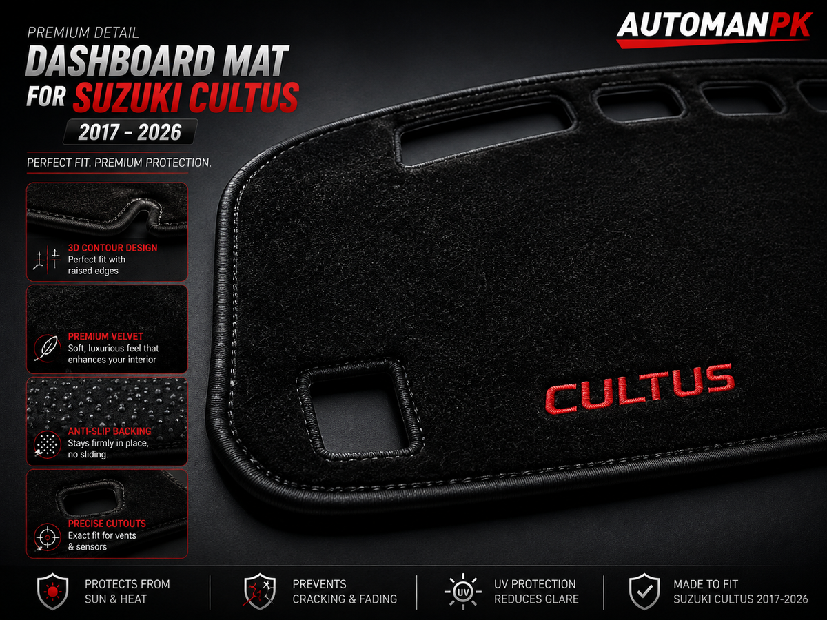 Suzuki Cultus 2017-2026 Dashboard Mat – Velvet & Carpet | Anti-Glare | Non-Slip | Custom Fit
