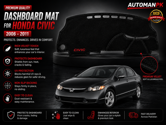 Honda Civic 2006-2011 Velvet Dashboard Mat – Anti-Glare | Non-Slip | Custom Fit