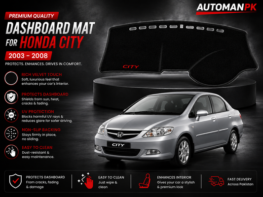 Honda City 2003-2008 Velvet Dashboard Mat – Anti-Glare | Non-Slip | Custom Fit