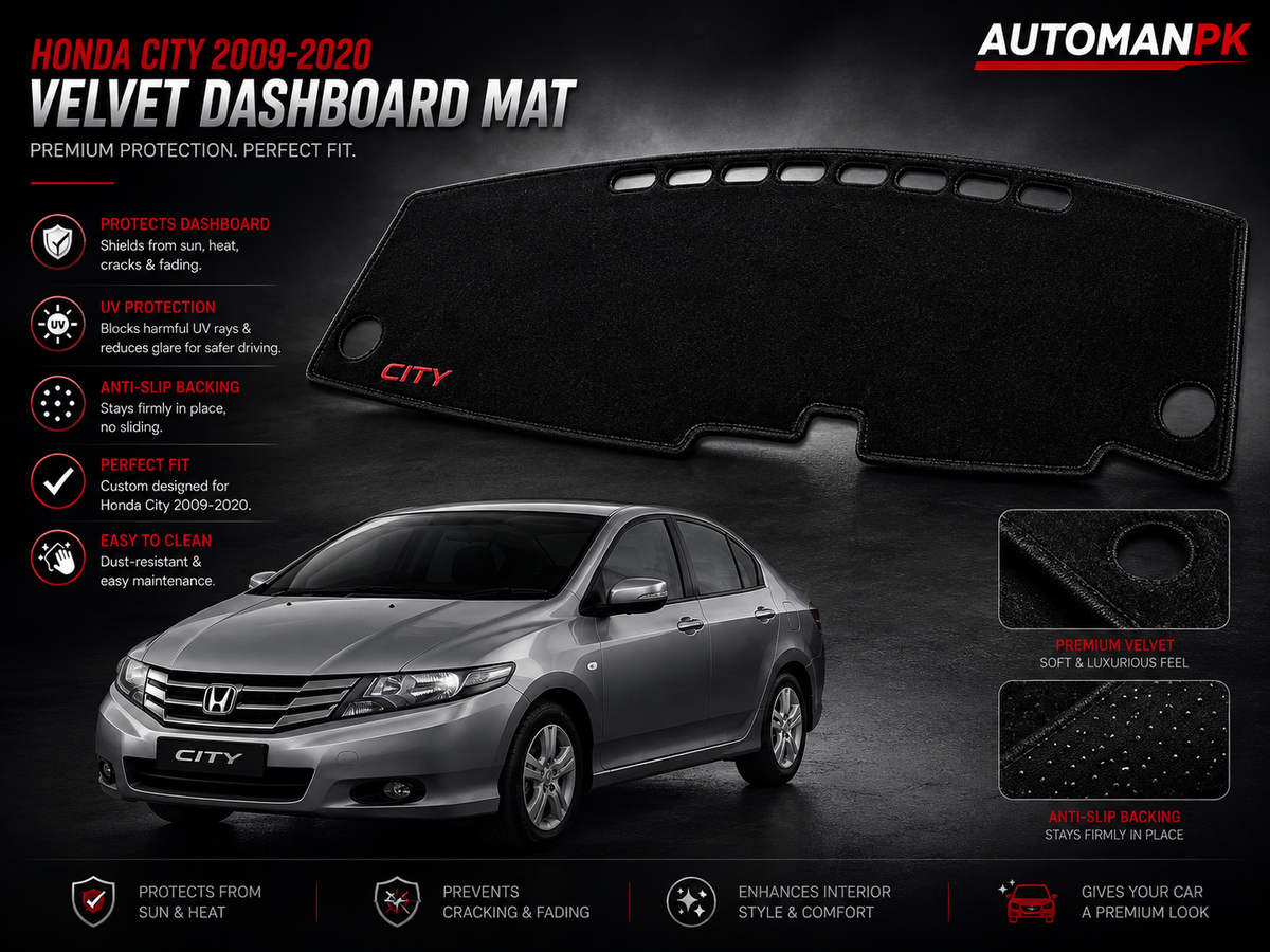 Honda City 2009-2020 Velvet Dashboard Mat – Anti-Glare | Non-Slip | Custom Fit