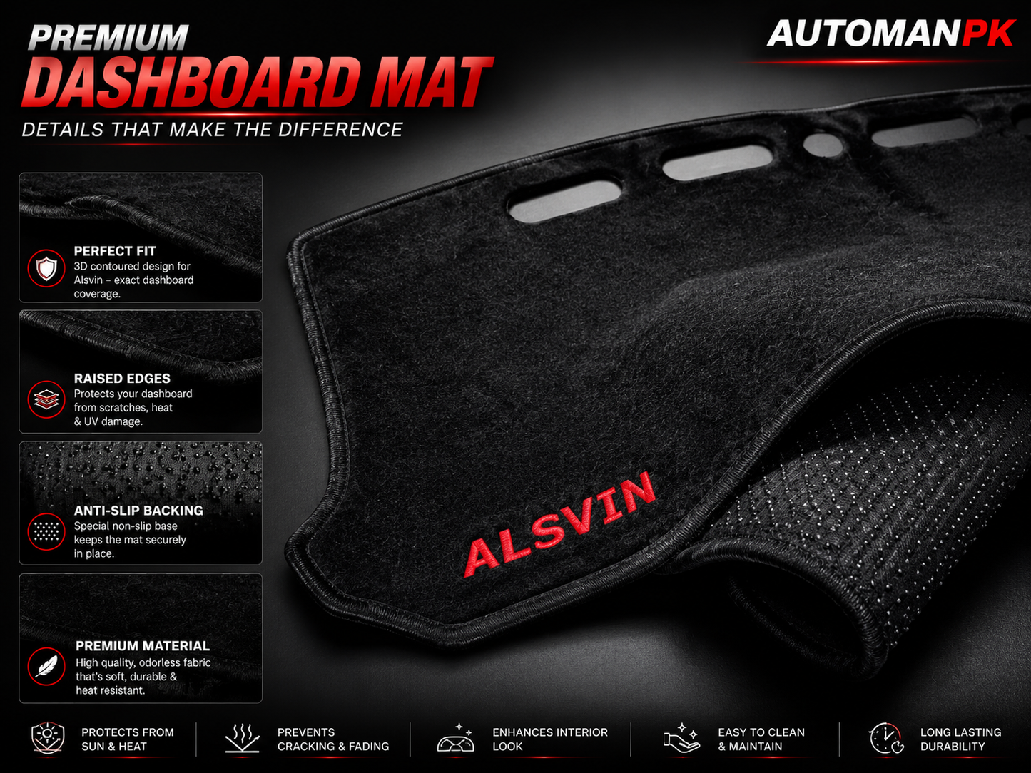 Changan Alsvin Velvet Dashboard Mat – Anti-Glare | Non-Slip | Custom Fit