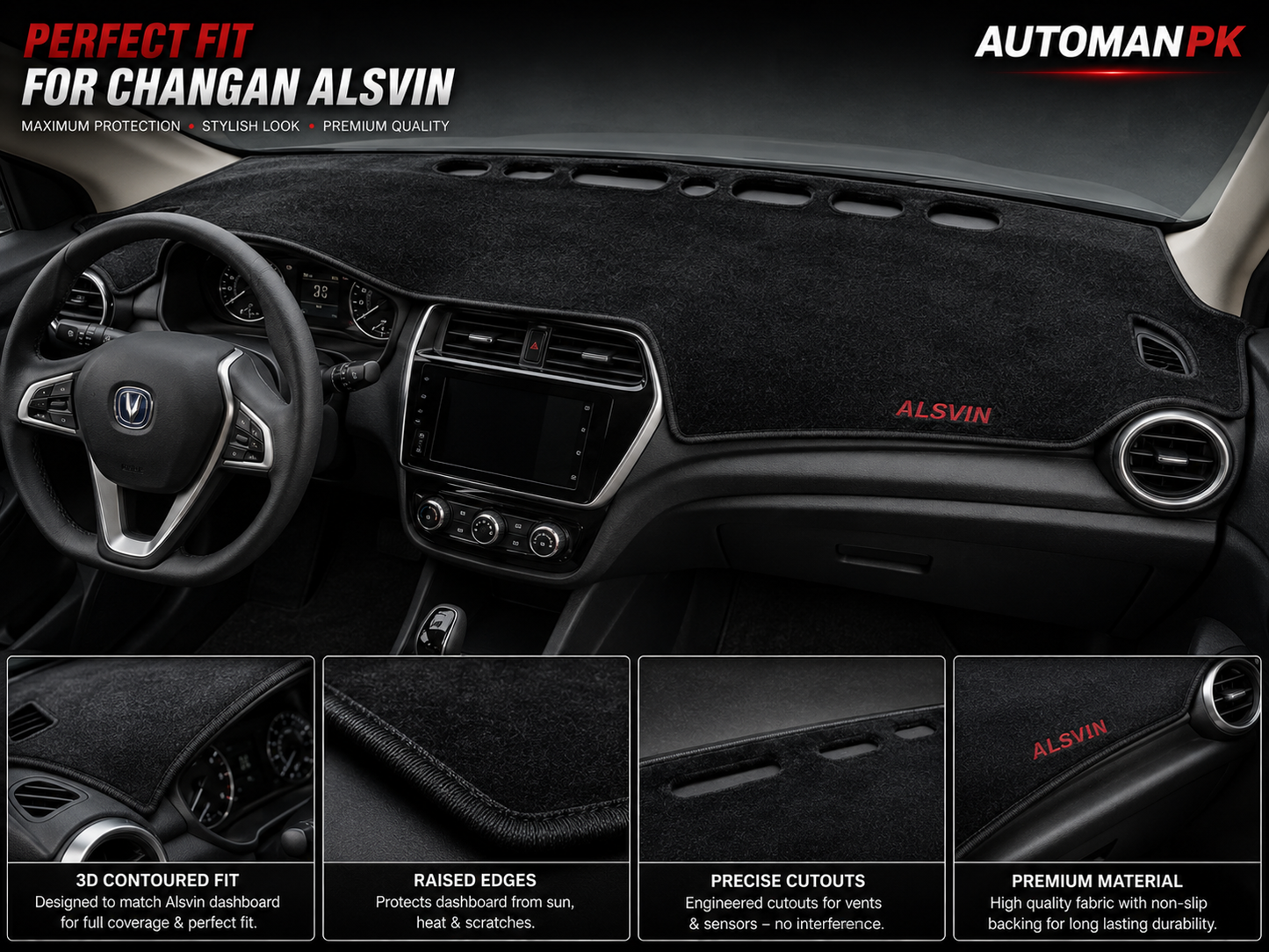 Changan Alsvin Velvet Dashboard Mat – Anti-Glare | Non-Slip | Custom Fit