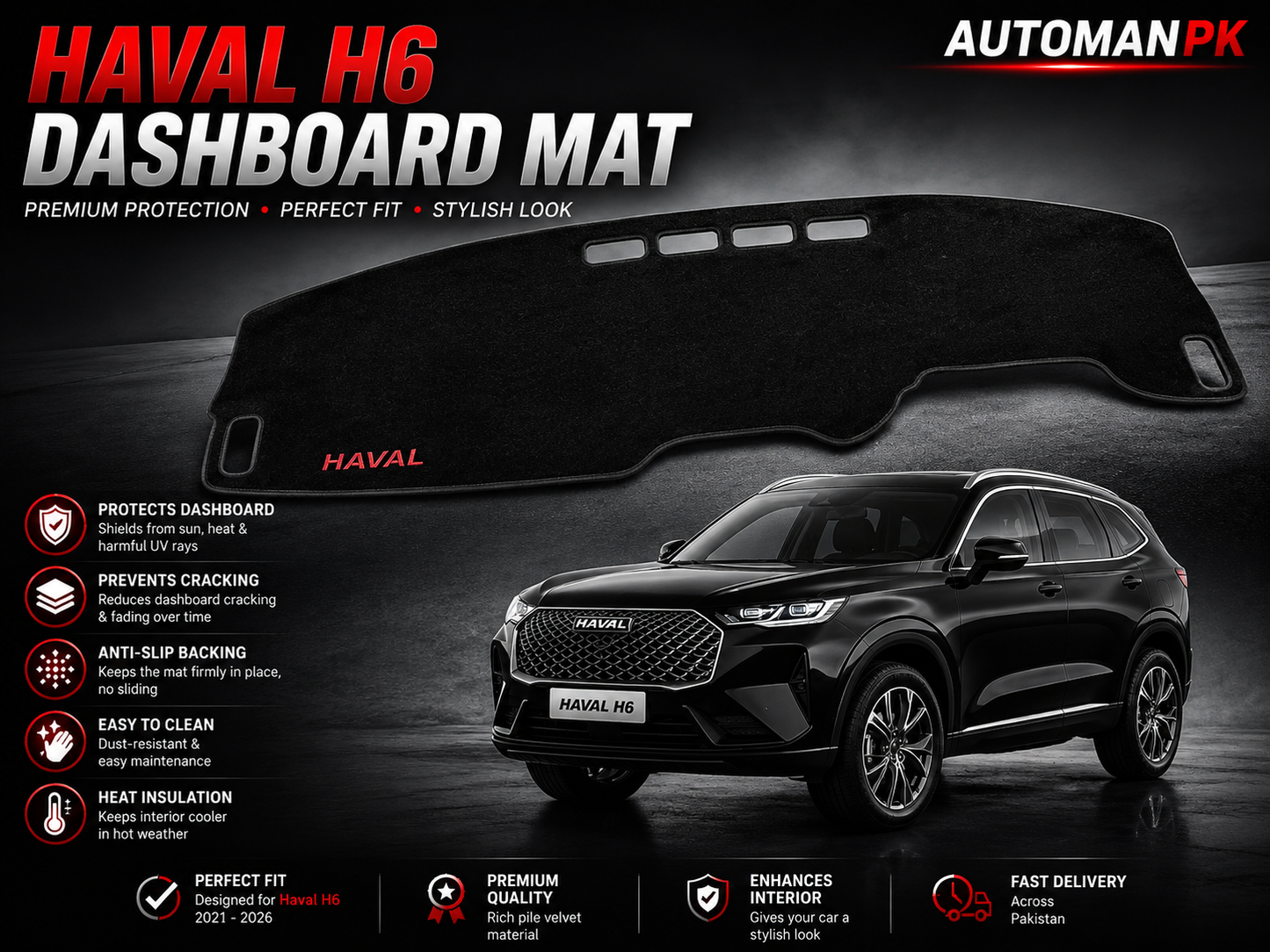 MG ZS 2018-2026 Velvet Dashboard Mat – Anti-Glare | Non-Slip | Custom Fit