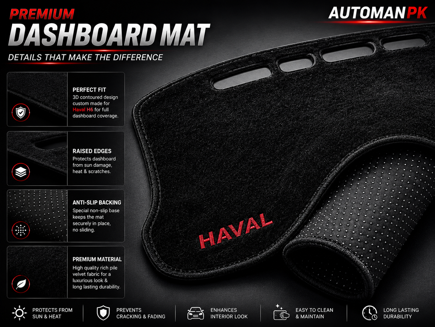 MG ZS 2018-2026 Velvet Dashboard Mat – Anti-Glare | Non-Slip | Custom Fit