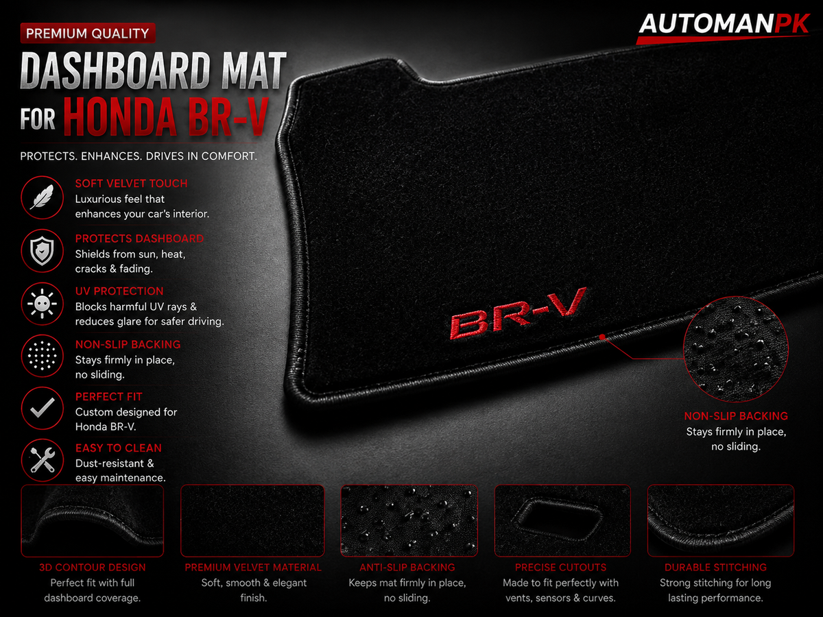 Honda BR-V 2017-2026 Velvet Dashboard Mat – Anti-Glare | Non-Slip | Custom Fit